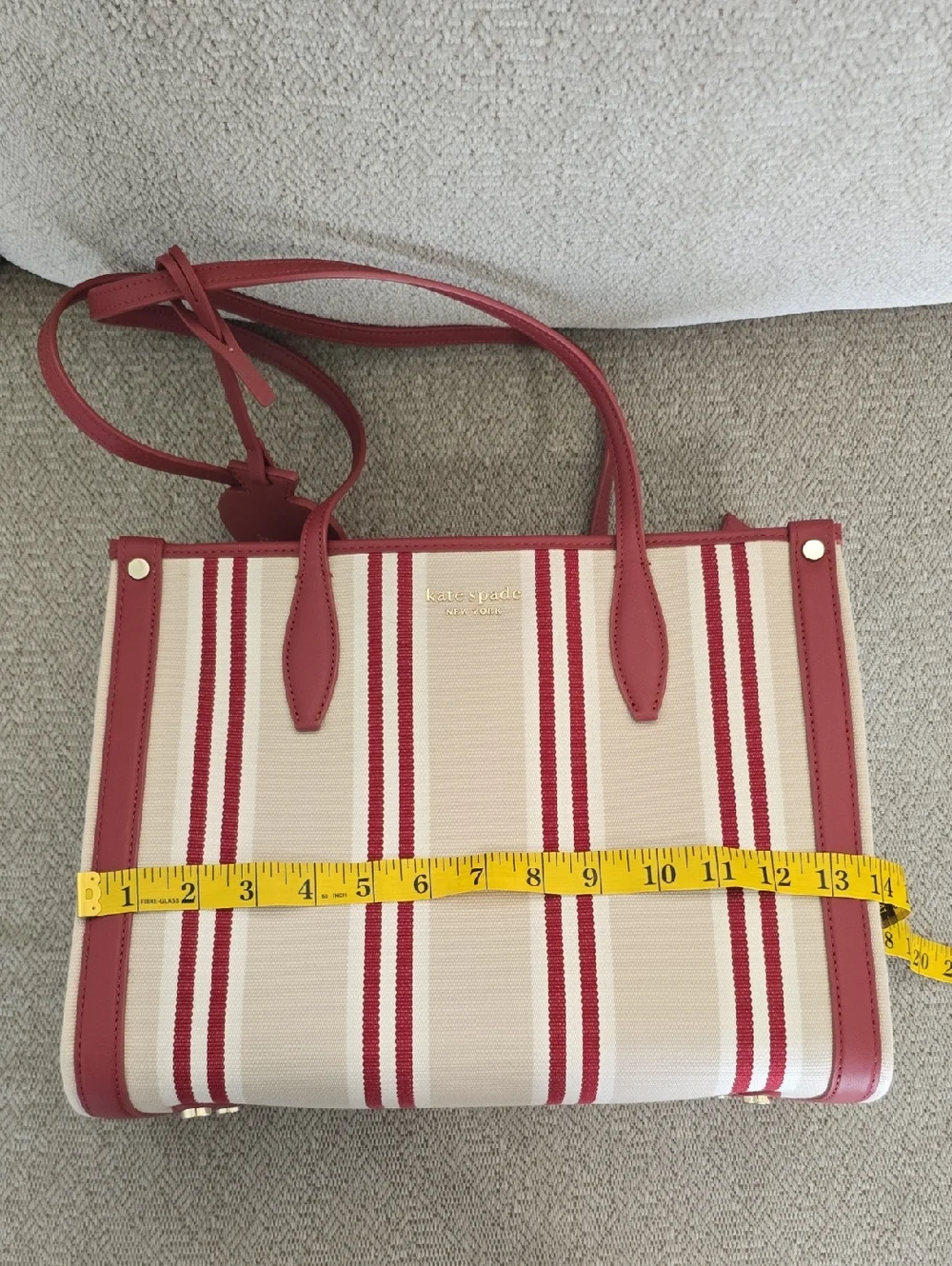 Kate Spade Market Sam Red Cream Striped Shoulder Handbag